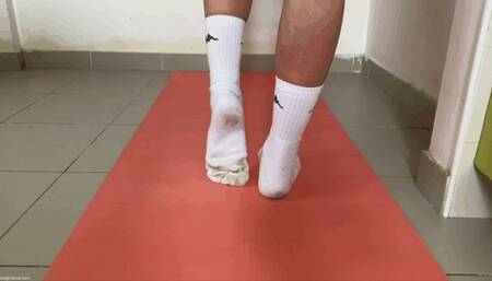 STRETCHING AFTER WORKOUT STINKY FEET IN SOCKS KIRA - MOV Mobile Version