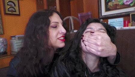 Liricaa tied up and gagged by the leather jacket burglar!