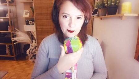 Beautiful Italian Milf sucking lollipop and lollipop fucking