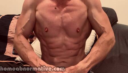 Flexing my Striated Muscles and Punching My Abs (with Pec Punching, Nipple Play, Jerking Off) SD