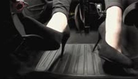 Driving the Corsa in Black Suede Office Heels - PEDAL