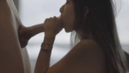 ASIAN TEEN GIVES ME AN AMAZING BLOWJOB by our hotel balcony -Raya Steele