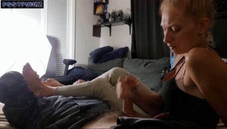 Girl Walking Home Gives Blowjob & Foot Smothering Handjob For Ride