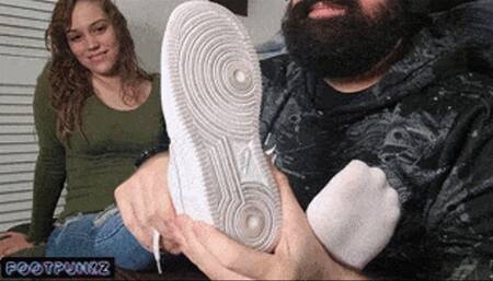 Amateur Blond Teen Leia Gets her Feet Tickled and Worshipped Out of Airforce 1 Shoes