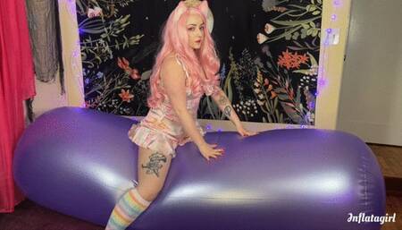 Cat Girl Cums On Inflatable Ride Roll To Deflation