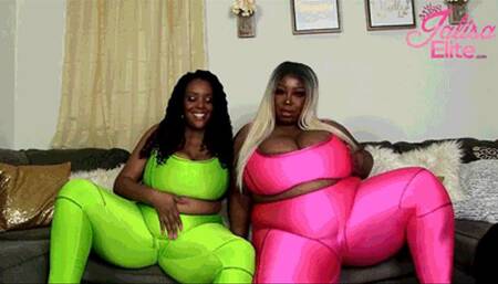 Double Ebony Ass Worship in Neon Spandex