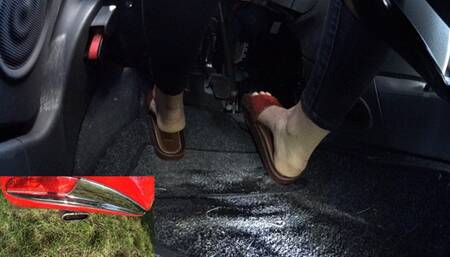 Ms Curious driving her Fiat 500 in red transparent slides