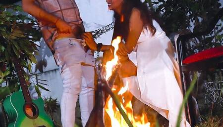 Night Outdoor Bonfire open sex at night with StarSudipa and Cumshots ( Hindi Audio )