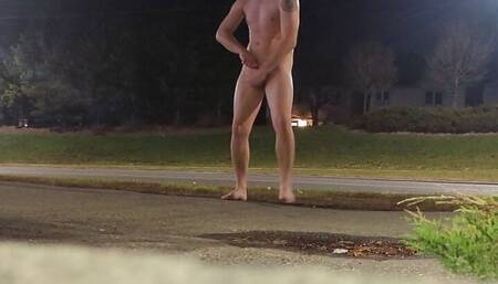 Fully naked jockslut exposed on the road!