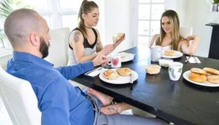 Naughty Step Daughter Athena Faris Strokes Step Daddy's Cock With Feet Under The Table-FamilyStrokes