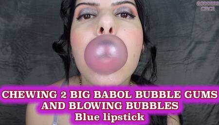 CHEWING 2 BIG BABOL BUBBLE GUMS AND BLOWING BUBBLES - BLUE LIPSTICK