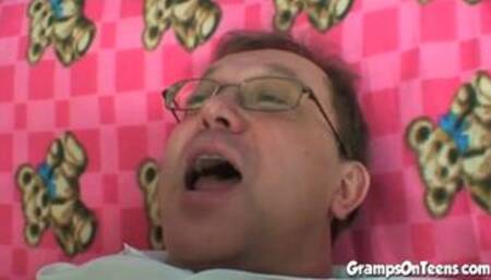 Horny teen fucks old man after blowjob