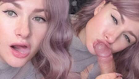 Incredible Beauty Skillfully Caress Dick, Blowjob and Swallows Cum