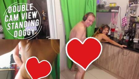 Double Cam Standing Doggy Fucking my Petite MILF Asian Wife in the Kitchen