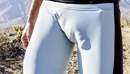 Hike with freeballing bulging dad. Showing my big cock bulge off for other hikers