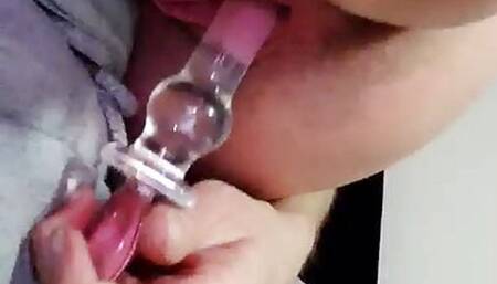 Glass dildo in my sweet pussy and loud moaning