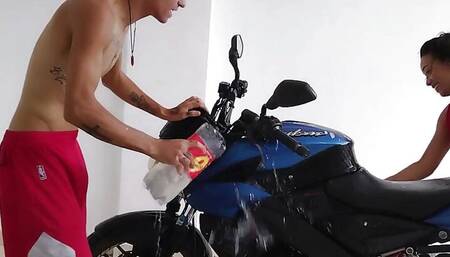 MY WIFE WANTS TO HELP ME WASH THE BIKE BUT JUST WANTS ME TO FUCK HER