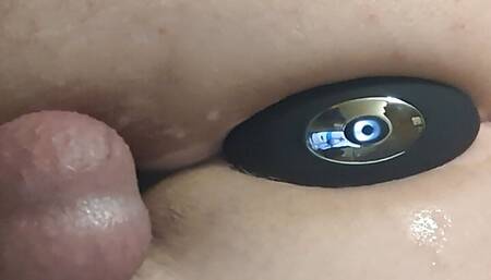 Edging with thrusting vibe plug