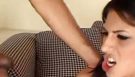 Interracial threesome sex for horny brunette Makayla Cox