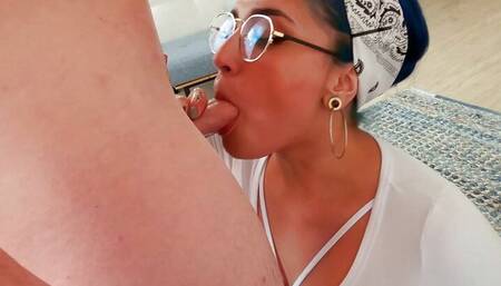 Blue-haired latina teen Maria gives me a blowjob