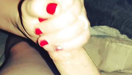 Handjob with red nails from maid with nuru get