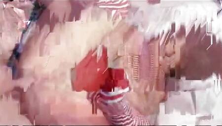 Lusty slut with amazing breasts gags on two big cocks then facial