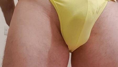 Yellow panties showing off bulge