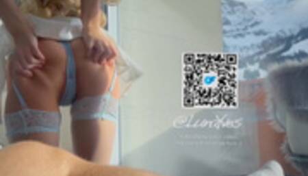 Hot babe seduces me in White Skirt and Blue Stockings while I enjoy the Lake View