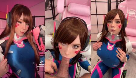 Tiktoker Girl Cosplay D.Va from Overwatch and Sucks Dick till Facial