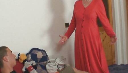 Shaved pussy mom riding son-in-law cheating dick