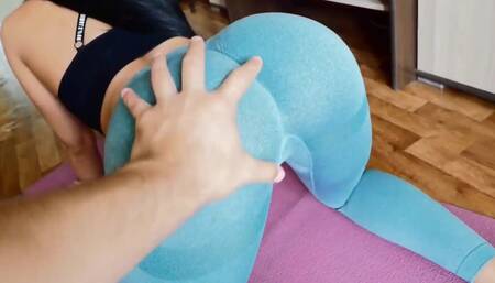 Helping stepmom to warm up during a yoga workout