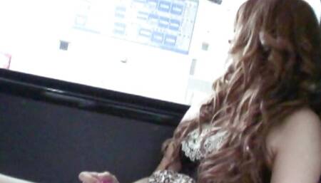 Japanese brunette Sarina Tsubaki in car spread legs and masturbating with dildo uncensored.