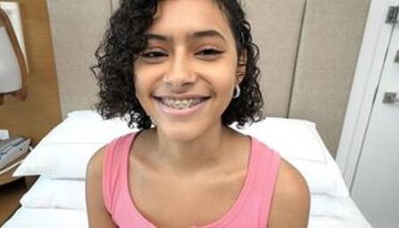 18 Year Old Puerto Rican with braces makes her first porn