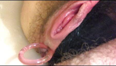 Hairy, Pumped Pussy, Piss, Anal Beads & Dildo. MESSY