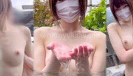 【素人】絶景!?貸切露天風呂での野外フェラ＆生SEX 素人カップル/美少女/色白美乳/中出し/フル動画(23分)/일본여대생과질내사정섹스