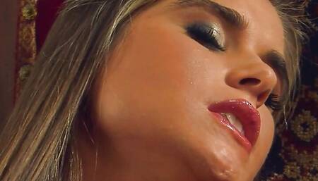 Young girl fucks her pussy and ass with a big dildo and gets all wet until she cums all over