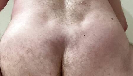Bathroom anal insertion, shaking that hairy asshole!