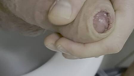 Uncut daddy bear jerking his big cock on public toilet precum & cumshot