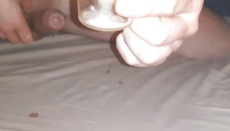 Twink swallows own cumshot from glass