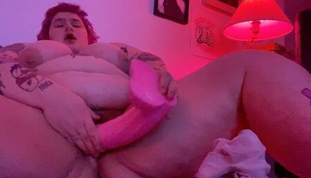 BBW X FUCKS SELF w GIANT PINK DILDO