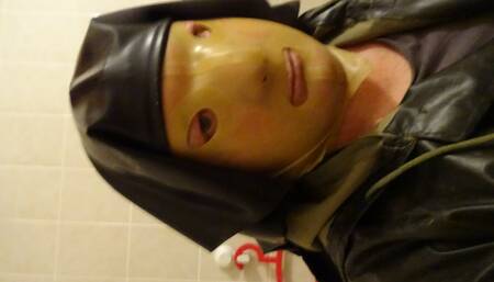 latex masked nun latexbessy condom lick big dildo insertion