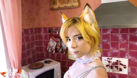 Fox Maid Cosplay - Blowjob and Hard Doggystyle Sex in the Kitchen