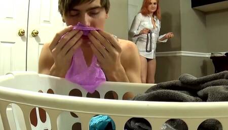 Panties sniffer fucks Stepmom's mouth and cums on her face