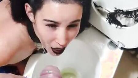 Punk hoe dominated, pissed on, slapped and blowing dick