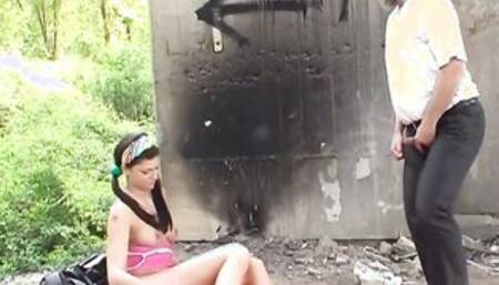 Older pervert Pavel Terrier fucks 18 yo dark hair Annie outdoor