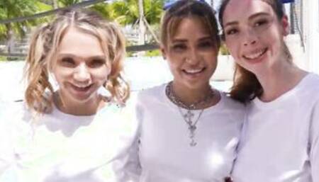 Bffs8.com - Lola Mai Ryder Rey and Mia Kay taking turns taking their trainer meat into to their cunts