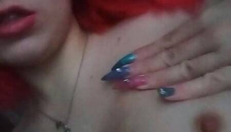 Evening home cute striptease. Close-up