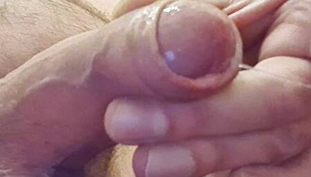 Uncut Daddy precum play cumshot on hairy body big cumshot close up