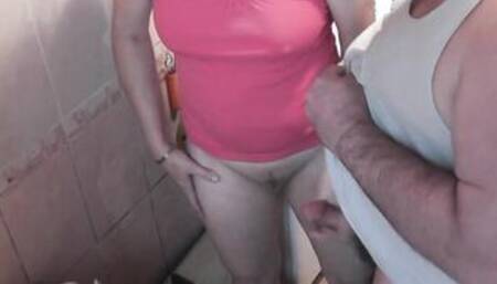 When MILF is away Beauty Frina into WC jerked off cock hubby mature roommate her cougar. Man peeing. Dick masturbation