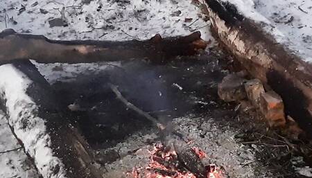 My girlfriend risky pussy licking in the woods near the campfire at a picnic - Lesbian-candys